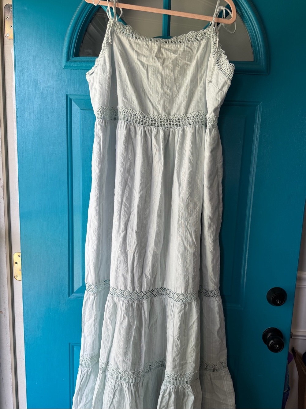 American eagle light blue Smocked Maxi Dress with Crochet Trim